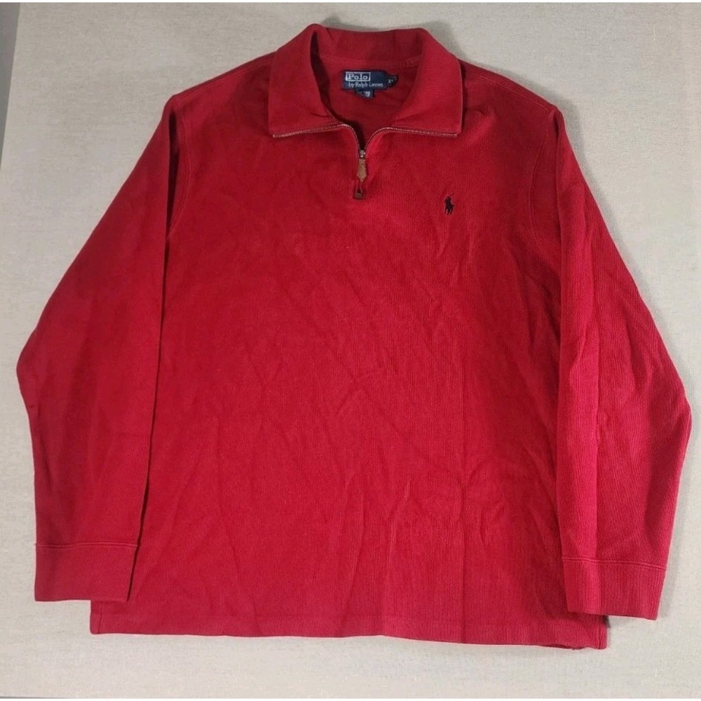 Vintage Polo Ralph‎ Lauren XL Pony Red 1/4 Zip Sweater Mens 100% Cotton